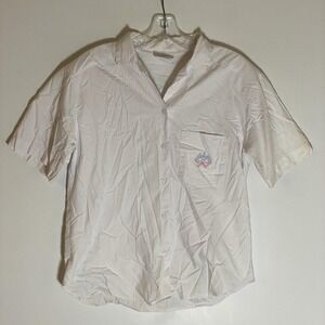 Vintage Fire Islander Top Womens Medium White Floral Bow Embroidered USA 80s M